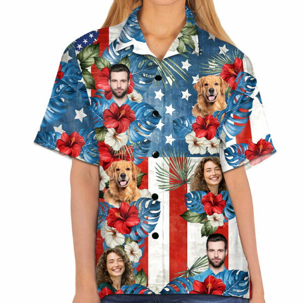 Custom Photo Face American Flag Tropical Vibes Hawaiian Shirt - Image 5