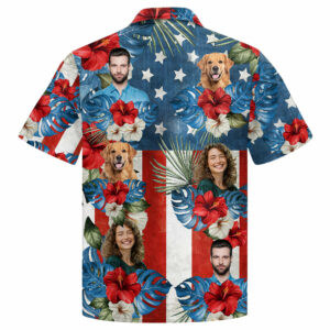 Custom Photo Face American Flag Tropical Vibes Hawaiian Shirt