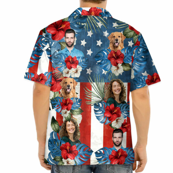 Custom Photo Face American Flag Tropical Vibes Hawaiian Shirt - Image 3