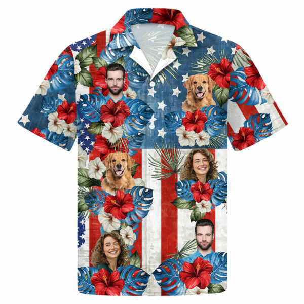 Custom Photo Face American Flag Tropical Vibes Hawaiian Shirt - Image 2