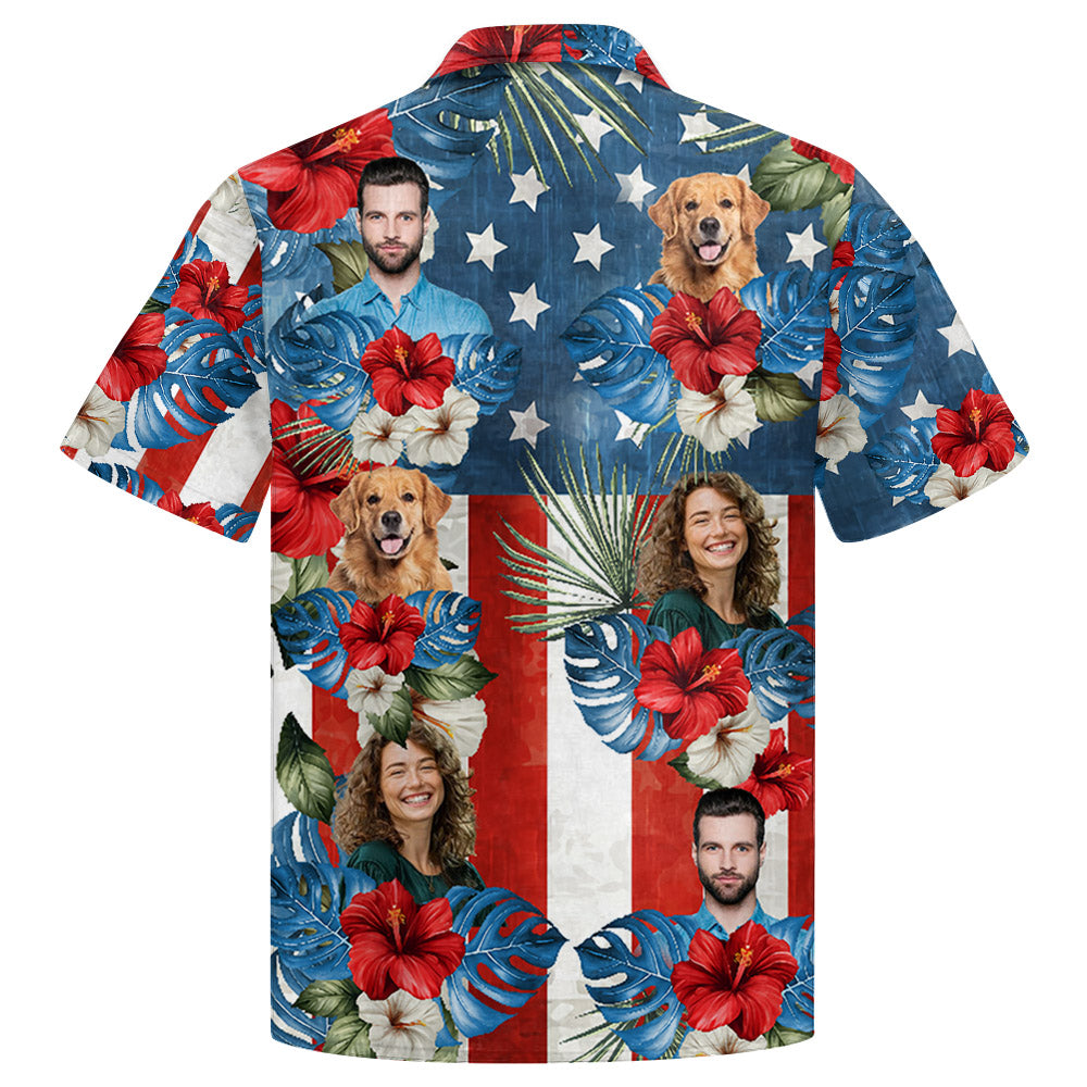 Custom Photo Face American Flag Tropical Vibes Hawaiian Shirt