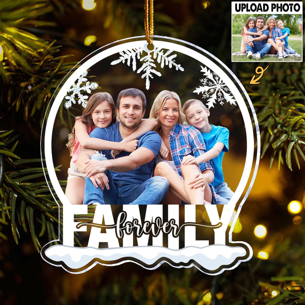 Custom Photo Family Forever - Personalized Snow Globe Shaped Acrylic Ornament