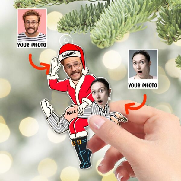 Custom Photo Funny Santa Couple Personalized Acrylic Ornament - Image 2