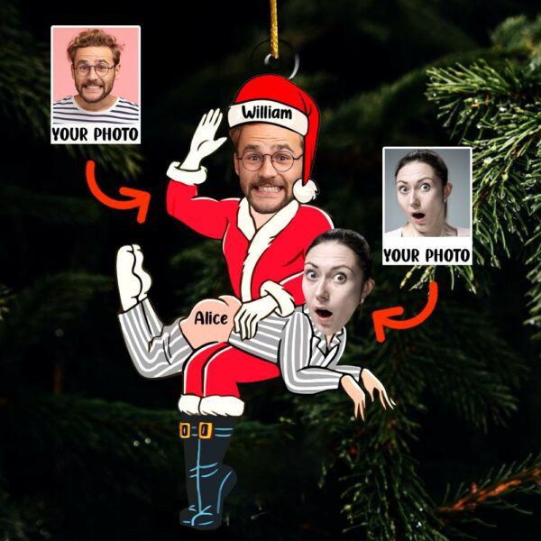 Custom Photo Funny Santa Couple Personalized Acrylic Ornament - Image 5