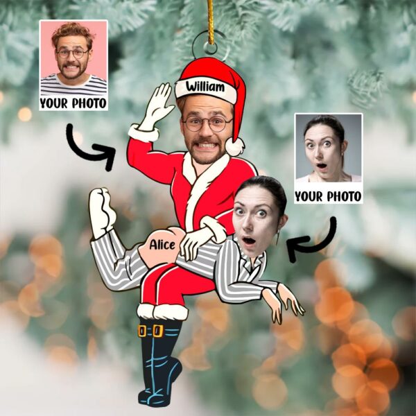 Custom Photo Funny Santa Couple Personalized Acrylic Ornament