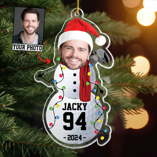 Custom Photo Golf Snowman Ornament - Gifts For Players, Team, Boys - Personalized Acrylic Ornament