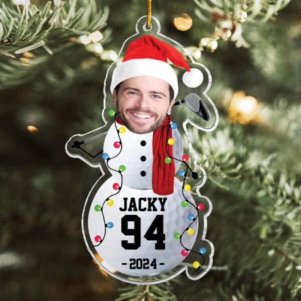Custom Photo Golf Snowman Ornament - Gifts For Players, Team, Boys - Personalized Acrylic Ornament - Image 2