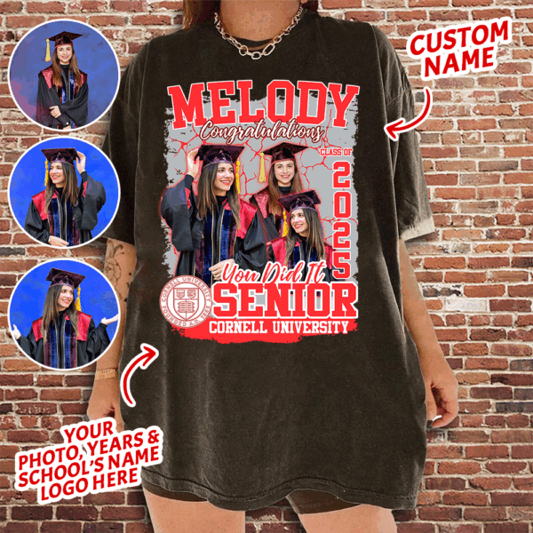 Custom Photo Graduation Shirt, Congratulation You Did It Shirt For Senior Graduate, Personalized Bootleg Tee, Retro Class Of 2025 Grad Shirt