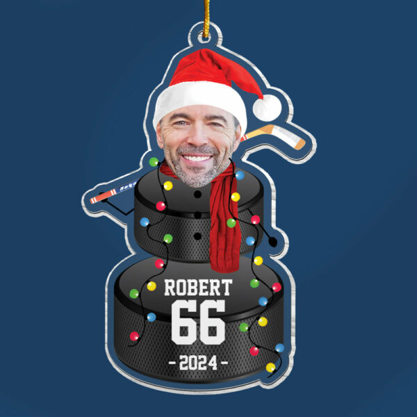 Custom Photo Ice Hockey Snowman Ornament - Gifts For Players, Team, Boys - Personalized Acrylic Ornament - Image 4