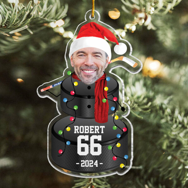 Custom Photo Ice Hockey Snowman Ornament - Gifts For Players, Team, Boys - Personalized Acrylic Ornament - Image 2