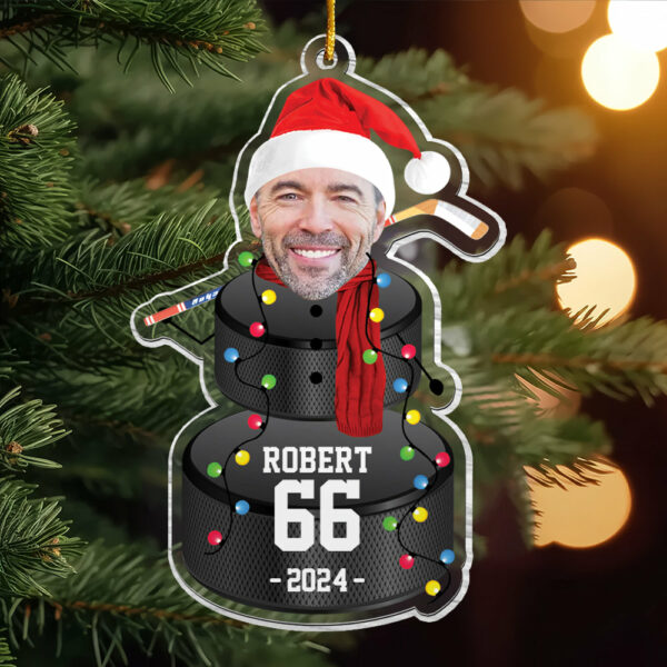 Custom Photo Ice Hockey Snowman Ornament - Gifts For Players, Team, Boys - Personalized Acrylic Ornament - Image 3