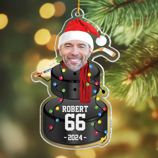 Custom Photo Ice Hockey Snowman Ornament - Gifts For Players, Team, Boys - Personalized Acrylic Ornament - Image 5