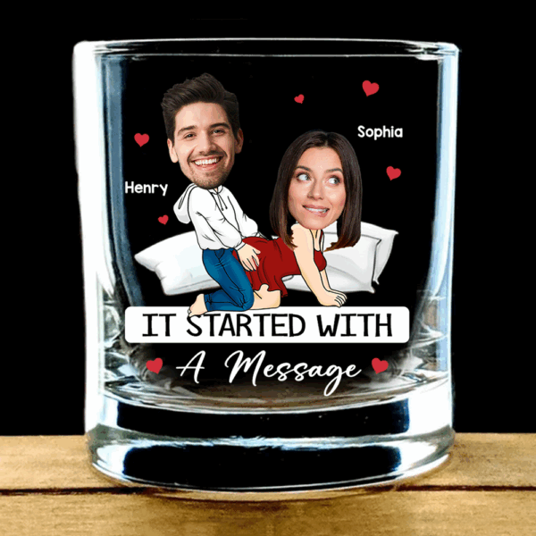 Custom Photo It Started With A Message - Couple Personalized Custom Whiskey Glass - Gift For Husband Wife, Anniversary - Image 13