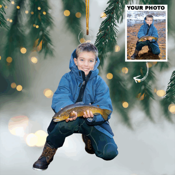 Custom Photo Kid Fishing Ornament Gift For Gift For Fishing Lovers, Family Members, Kids - Custom Upload Photo Fisherman - Image 4