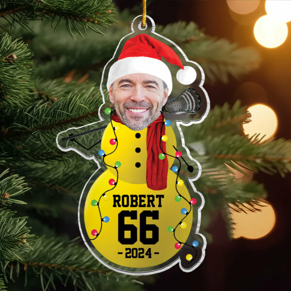 Custom Photo Lacrosse Snowman Ornament - Gifts For Players, Team, Boys - Personalized Acrylic Ornament - Image 3