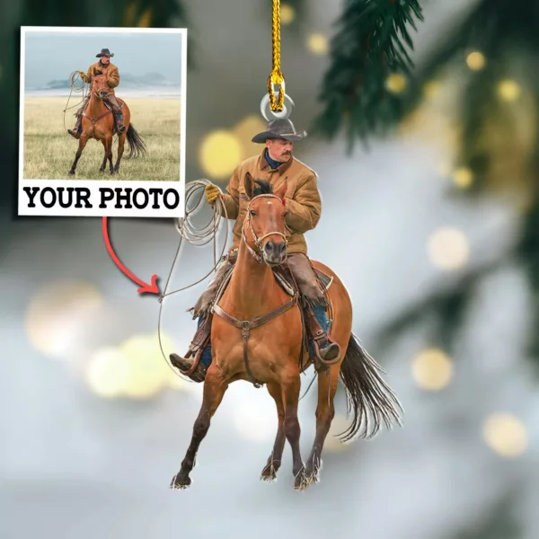 Custom Photo Ornament Gift For Cowboys - Personalized Photo Ornament Gift For Horse Lovers - Christmas Cowboys Ornament - Image 2