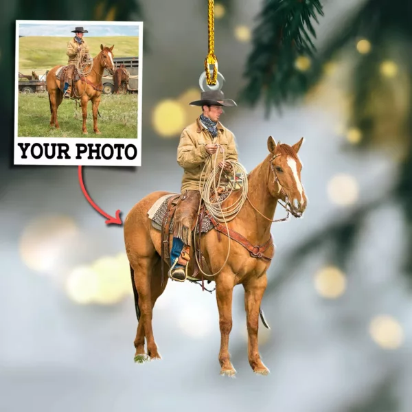 Custom Photo Ornament Gift For Cowboys - Personalized Photo Ornament Gift For Horse Lovers - Christmas Cowboys Ornament - Image 3