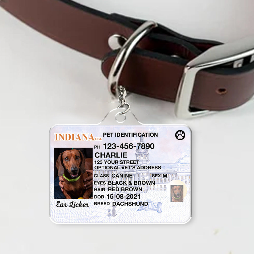 Custom Photo Pet ID Tags - Drivers License - Indiana