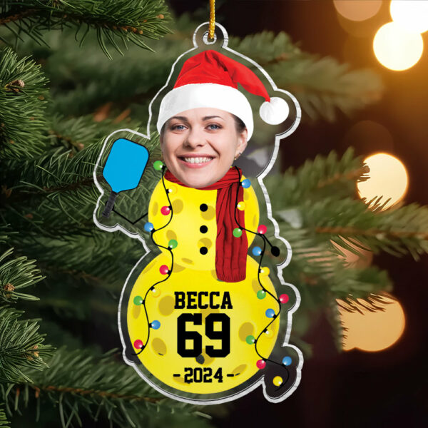 Custom Photo Pickleball Snowman Ornament - Gifts For Players, Team, Boys - Personalized Acrylic Ornament - Image 3