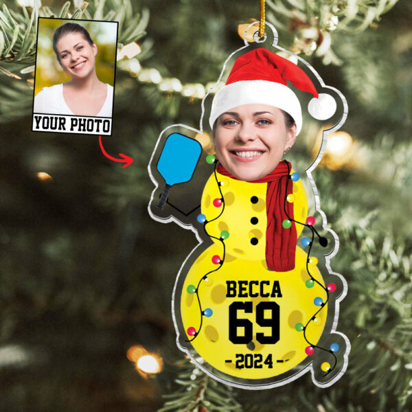 Custom Photo Pickleball Snowman Ornament - Gifts For Players, Team, Boys - Personalized Acrylic Ornament