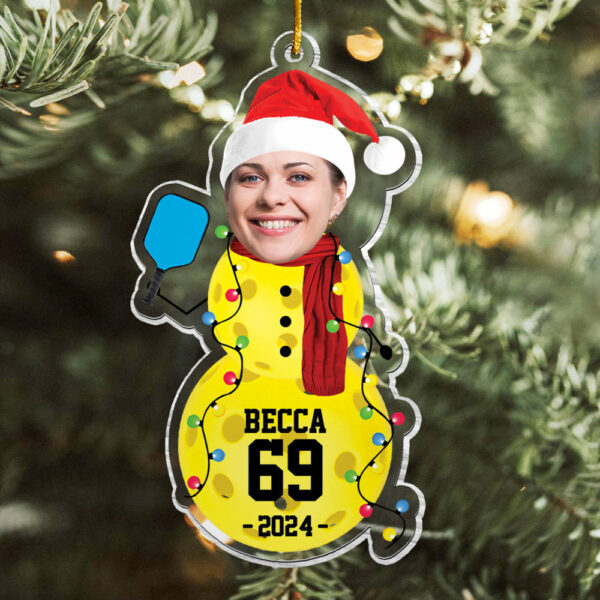 Custom Photo Pickleball Snowman Ornament - Gifts For Players, Team, Boys - Personalized Acrylic Ornament - Image 2