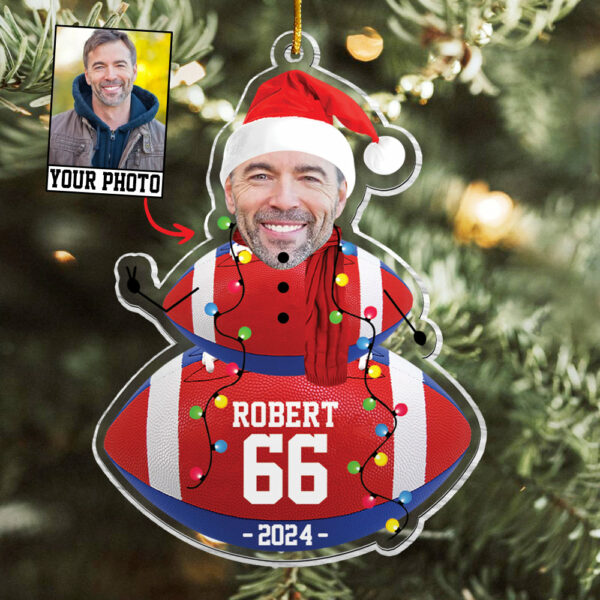 Custom Photo Rugby Snowman Ornament - Gifts For Players, Team, Boys - Personalized Acrylic Ornament