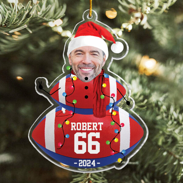 Custom Photo Rugby Snowman Ornament - Gifts For Players, Team, Boys - Personalized Acrylic Ornament - Image 2