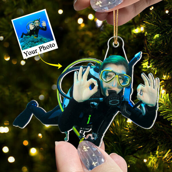 Custom Photo Scuba Diving Acrylic Ornament - Personalized Upload Photo Ornament - Image 5