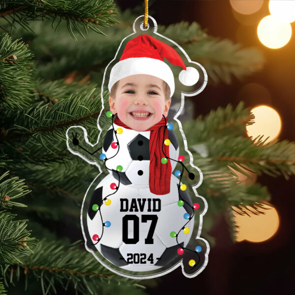 Custom Photo Soccer Snowman Ornament - Gifts For Players, Team, Boys - Personalized Acrylic Ornament - Image 3