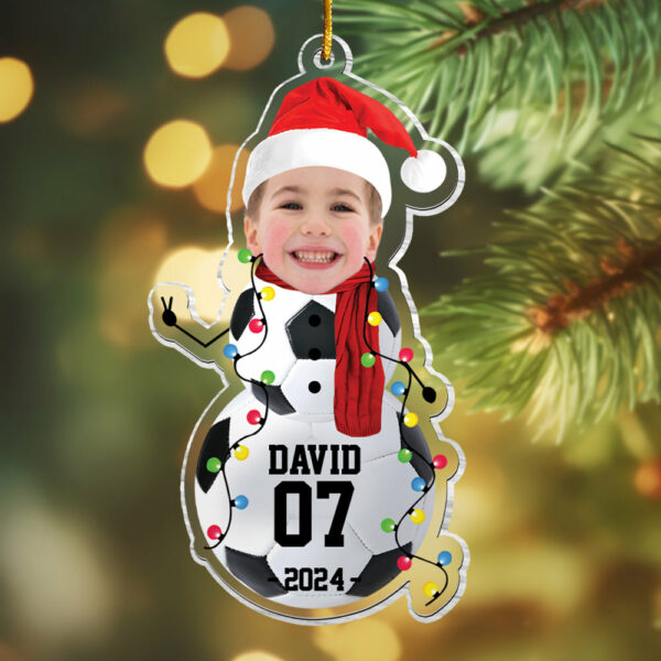 Custom Photo Soccer Snowman Ornament - Gifts For Players, Team, Boys - Personalized Acrylic Ornament - Image 5