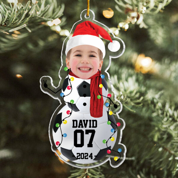 Custom Photo Soccer Snowman Ornament - Gifts For Players, Team, Boys - Personalized Acrylic Ornament - Image 2