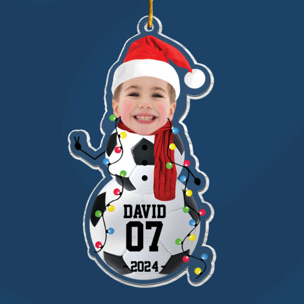 Custom Photo Soccer Snowman Ornament - Gifts For Players, Team, Boys - Personalized Acrylic Ornament - Image 4