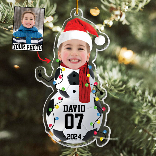 Custom Photo Soccer Snowman Ornament - Gifts For Players, Team, Boys - Personalized Acrylic Ornament
