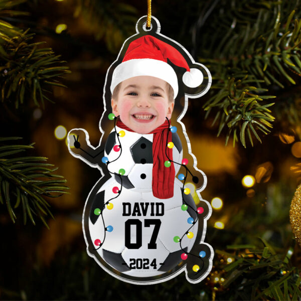 Custom Photo Soccer Snowman Ornament - Gifts For Players, Team, Boys - Personalized Acrylic Ornament - Image 6
