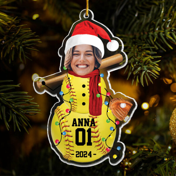 Custom Photo Softball Snowman Ornament - Gifts For Players, Team, Boys - Personalized Acrylic Ornament - Image 6