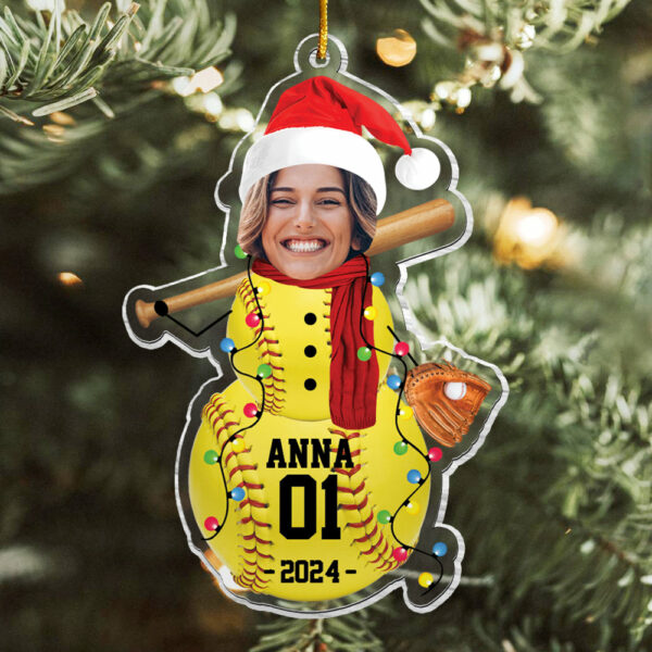 Custom Photo Softball Snowman Ornament - Gifts For Players, Team, Boys - Personalized Acrylic Ornament - Image 2