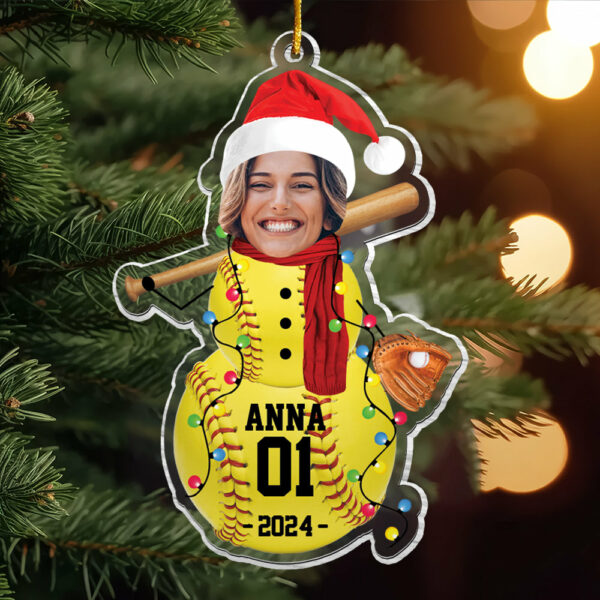 Custom Photo Softball Snowman Ornament - Gifts For Players, Team, Boys - Personalized Acrylic Ornament - Image 3