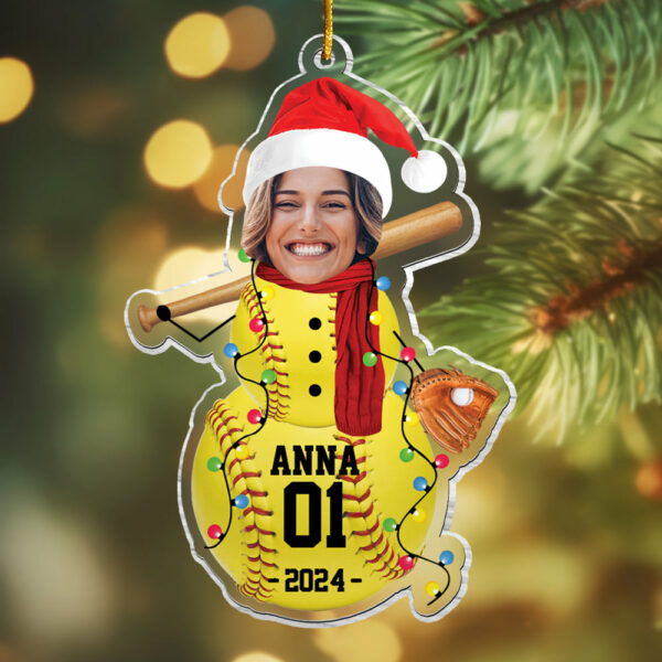 Custom Photo Softball Snowman Ornament - Gifts For Players, Team, Boys - Personalized Acrylic Ornament - Image 5