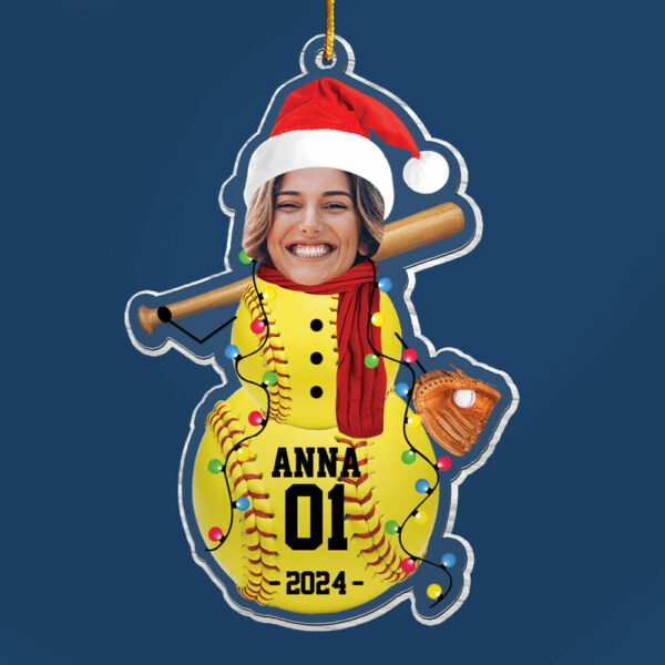 Custom Photo Softball Snowman Ornament - Gifts For Players, Team, Boys - Personalized Acrylic Ornament - Image 4