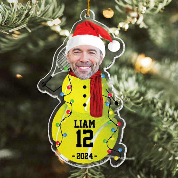 Custom Photo Tennis Snowman Ornament - Gifts For Players, Team, Boys - Personalized Acrylic Ornament - Image 2