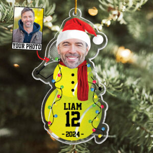 Custom Photo Tennis Snowman Ornament - Gifts For Players, Team, Boys - Personalized Acrylic Ornament