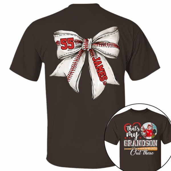 Custom Photo That's My Grandson Out There Baseball Family Shirt - Image 5