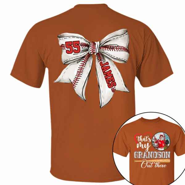 Custom Photo That's My Grandson Out There Baseball Family Shirt - Image 12