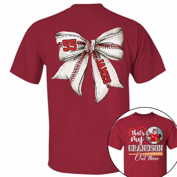 Custom Photo That's My Grandson Out There Baseball Family Shirt - Image 8
