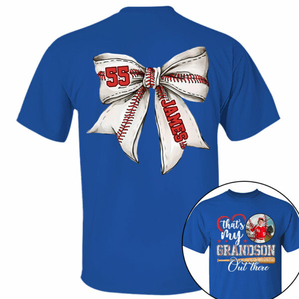 Custom Photo That's My Grandson Out There Baseball Family Shirt - Image 10