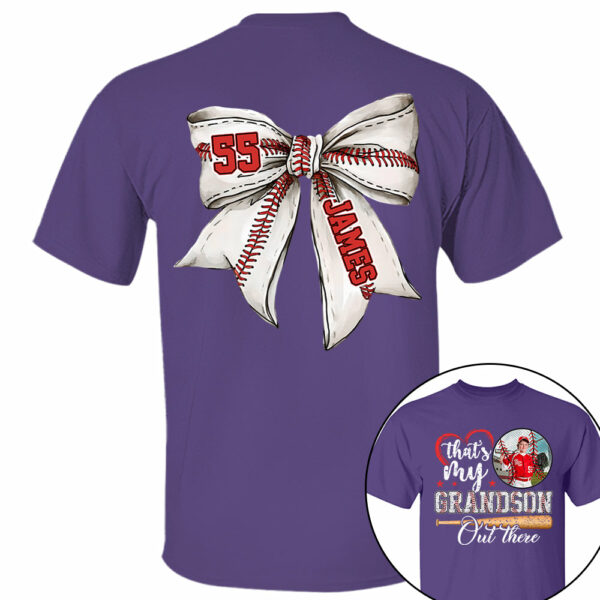 Custom Photo That's My Grandson Out There Baseball Family Shirt - Image 6