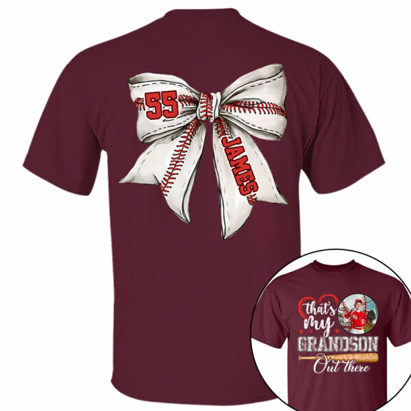 Custom Photo That's My Grandson Out There Baseball Family Shirt - Image 7