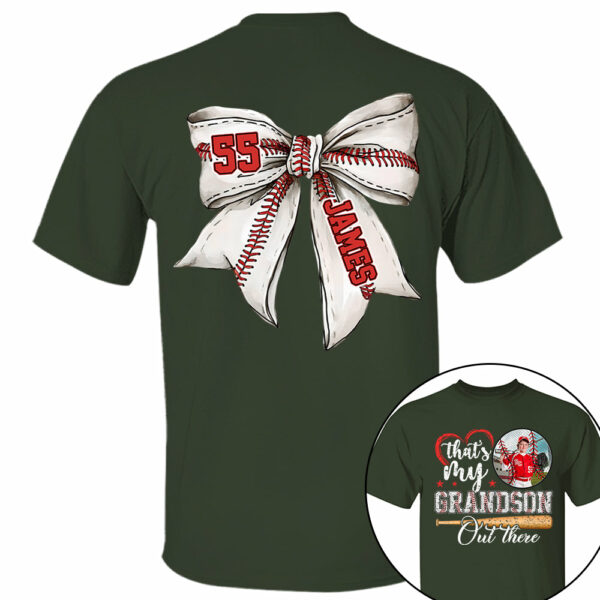 Custom Photo That's My Grandson Out There Baseball Family Shirt - Image 3