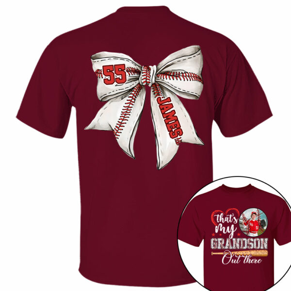 Custom Photo That's My Grandson Out There Baseball Family Shirt - Image 9