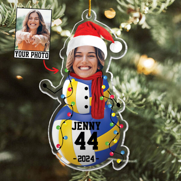Custom Photo Volleyball Snowman Ornament - Gifts For Players, Team, Boys - Personalized Acrylic Ornament